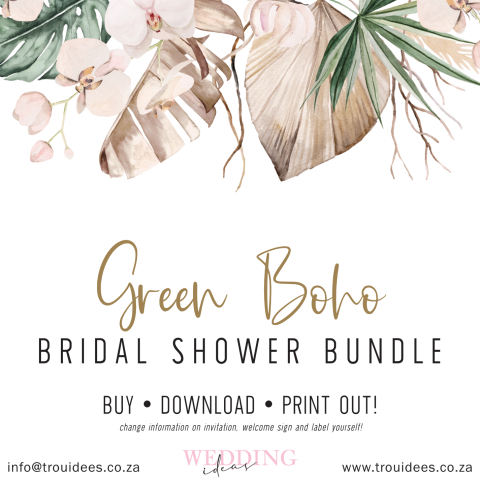 Green Boho Bridal Shower Stationery